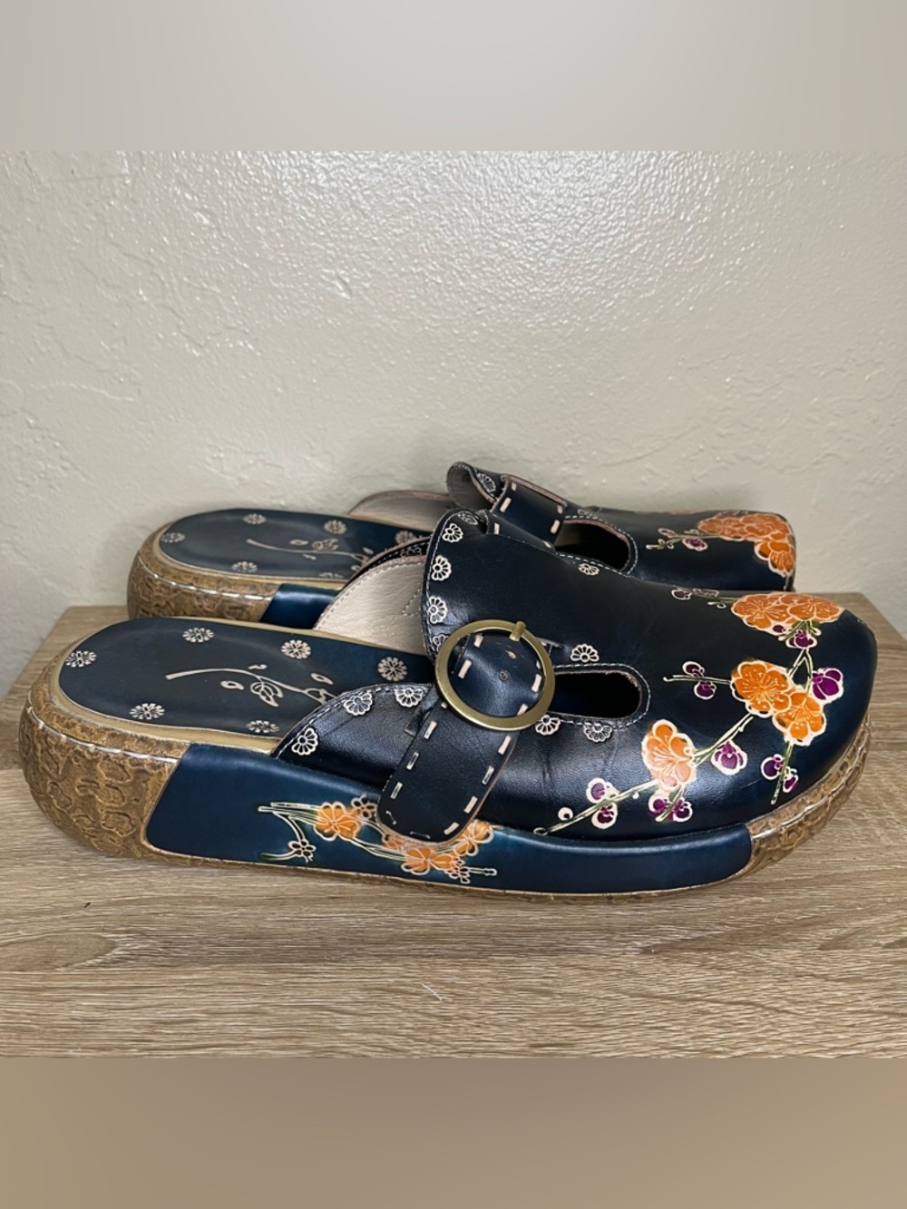 Ethnic Style Printed Flower Summer Slippers Sandal Mule size 41 Boho Hippie